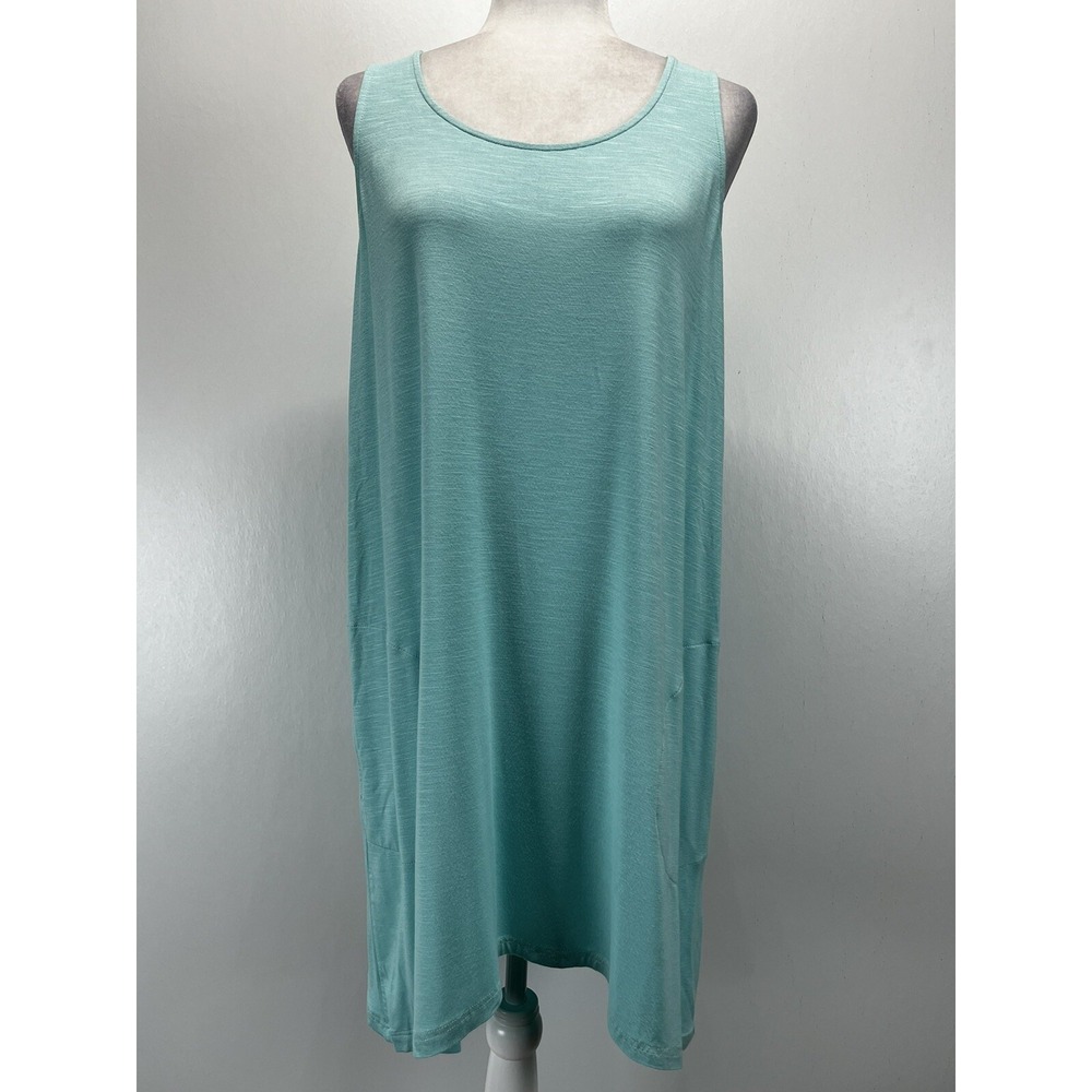 J. Jill Tank Shift Dress Womens M Aqua Blue Pockets Comfort Jersey Casual Summer